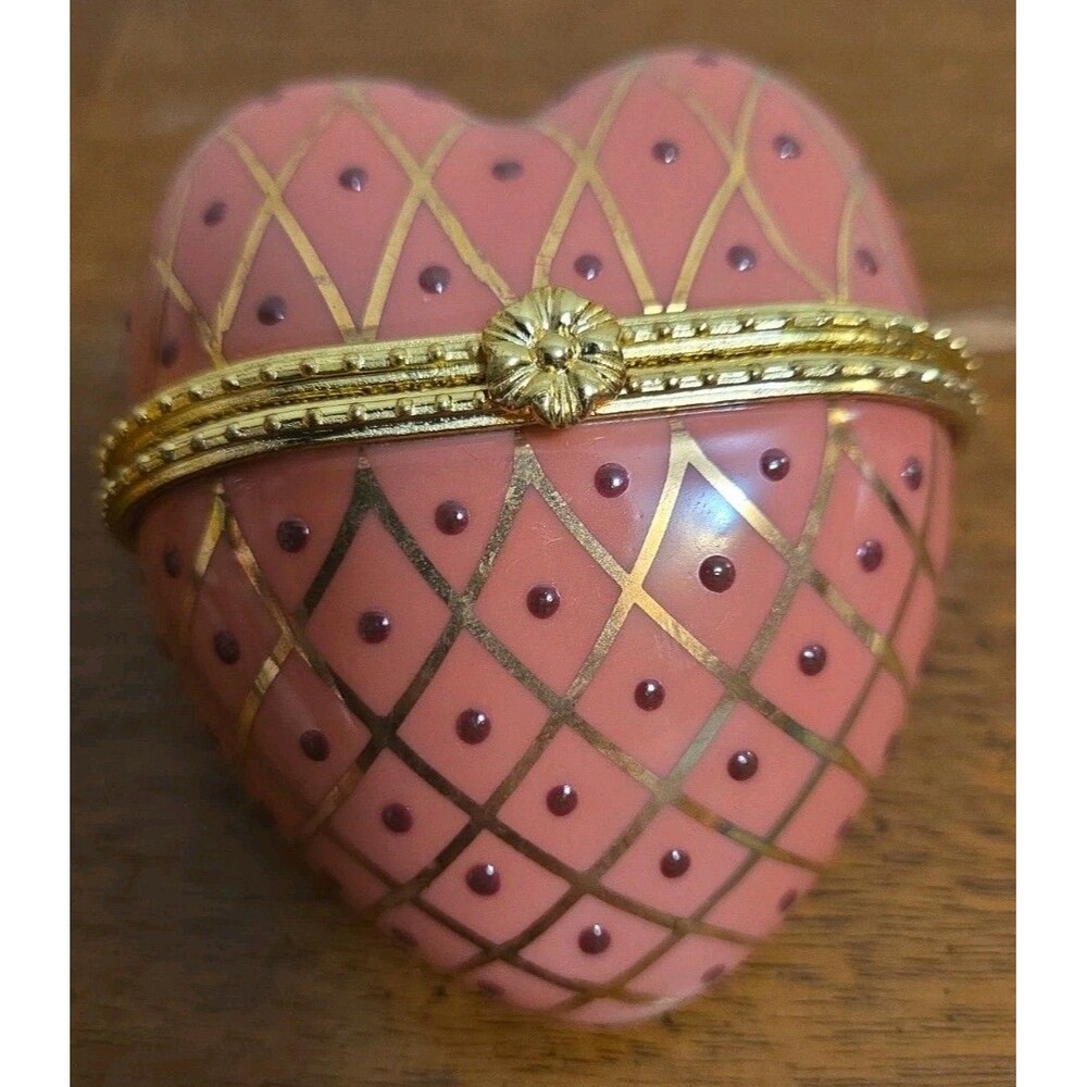 Mary Kay From The Heart Pink Ceramic Trinket Box Ornate Gold Lattice Design